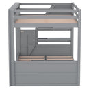 Wood Full Size Convertible Bunk Bed With Storage Staircase, Bedside Table, And 3 Drawers - Gray