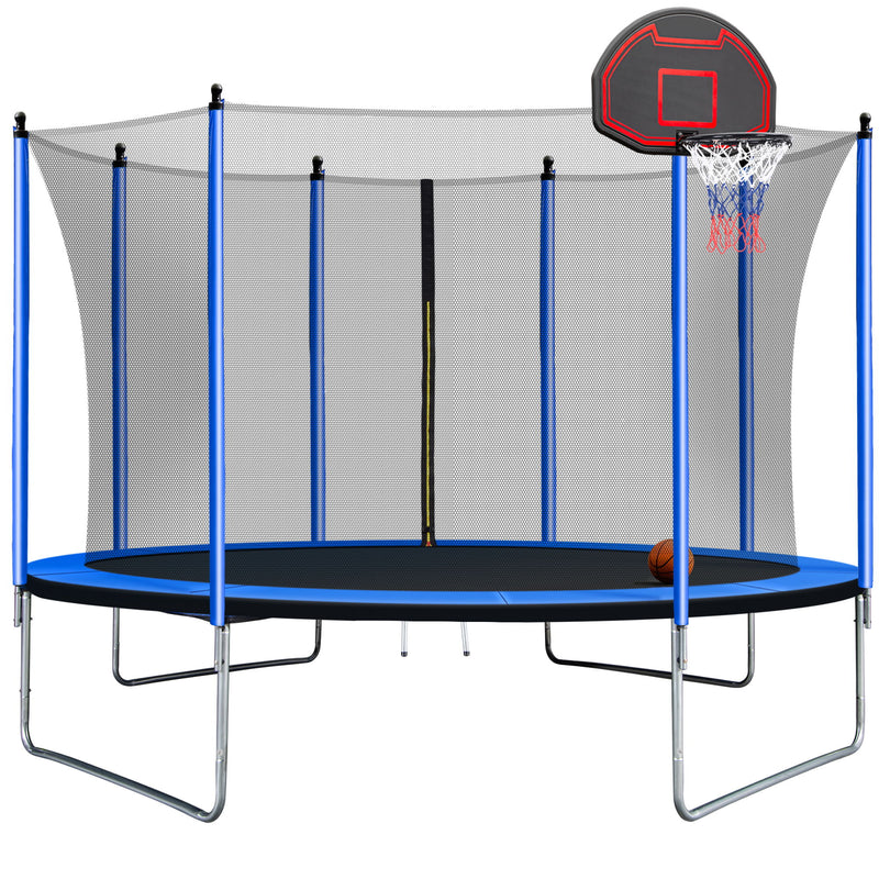 10Ft Trampoline With Basketball Hoop Inflator And Ladder (Inner Safety Enclosure) - Blue