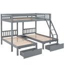 Full Over Twin & Twin Bunk Bed, Wood Triple Bunk Bed with Drawers and Guardrails, Gray (OLD SKU: LP000143AAE)