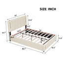 Full Size Upholstered Bed with Hydraulic Storage System and LED Light, Beige