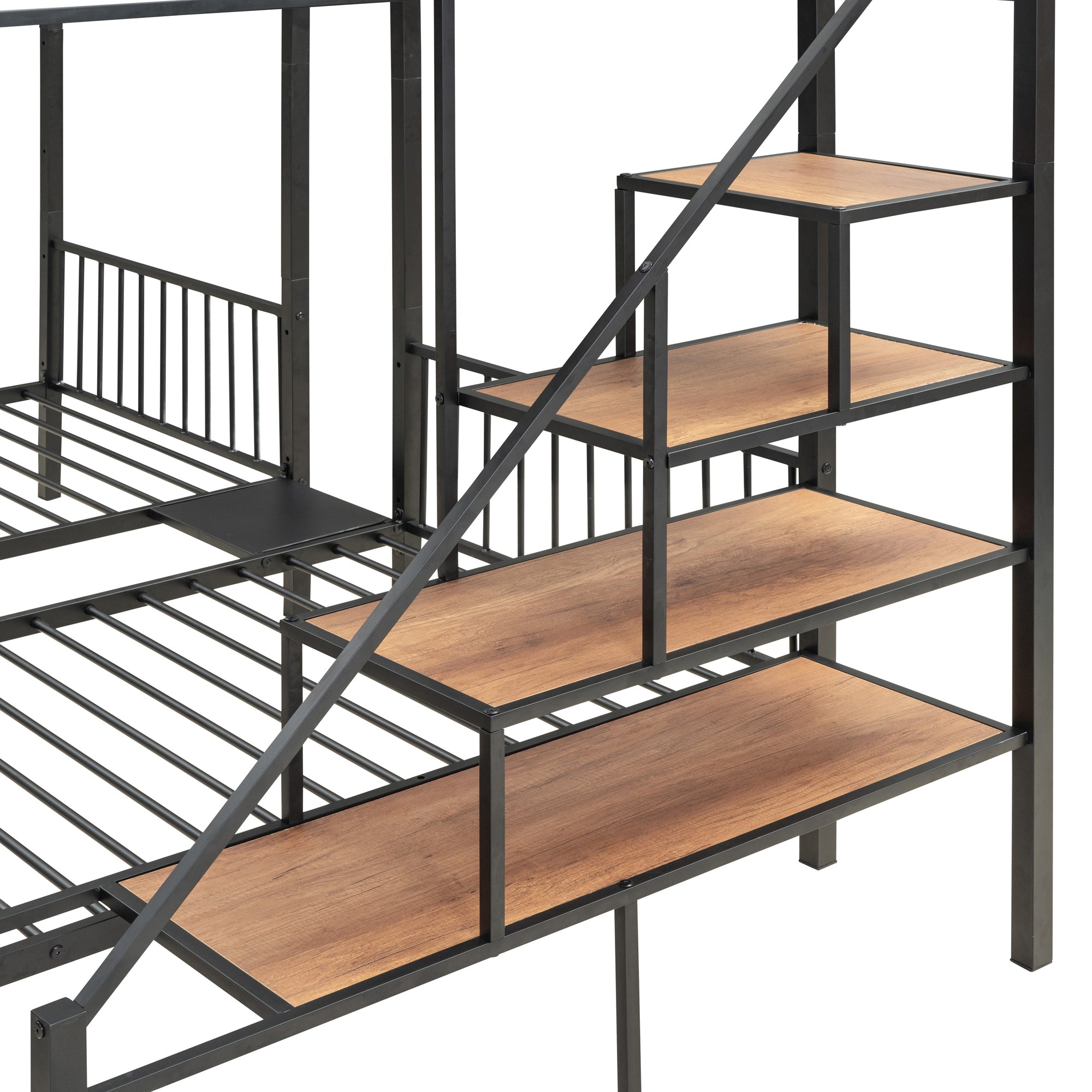 Full over Twin-Twin Triple bunk bed with drawers and staircase, Black - Atlantic Fine Furniture Melbourne FL