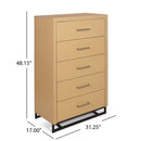 Borah - Contemporary Wood 5 Drawer Dresser - Natural
