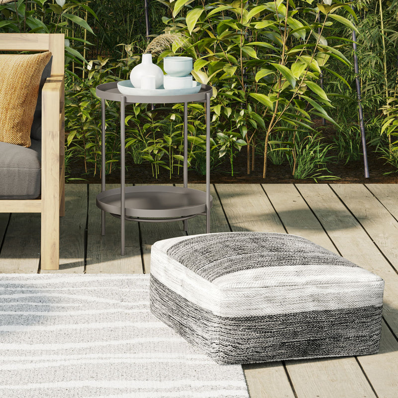 Mathis - Square Woven Outdoor / Indoor Pouf - Gray / White