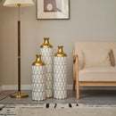 Floor Metal Vase Modern Style Decoration Home Droplet Shaped Metal Vase 3 Piece Set Gorgeous Home Decoration Large Glazed Metal Vase - Gold / White