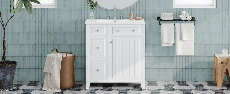 Bathroom Vanity Cabinet With Ceramic Basin, Double-Layer Drawer, Deep Drawer And Adjustable Shelf