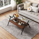 Rectangle Coffee Table With Tempered Glass Top And Shelf, Modern Table For Living Room