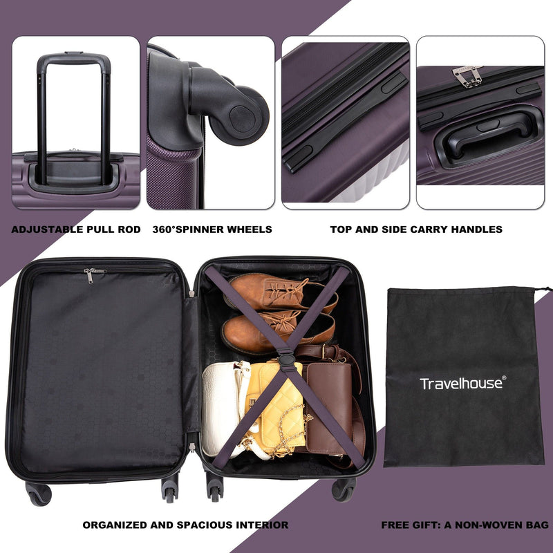 3 Piece Luggage Sets, Lightweight Suitcase With Two Hooks, Spinner Wheels, Tsa Lock