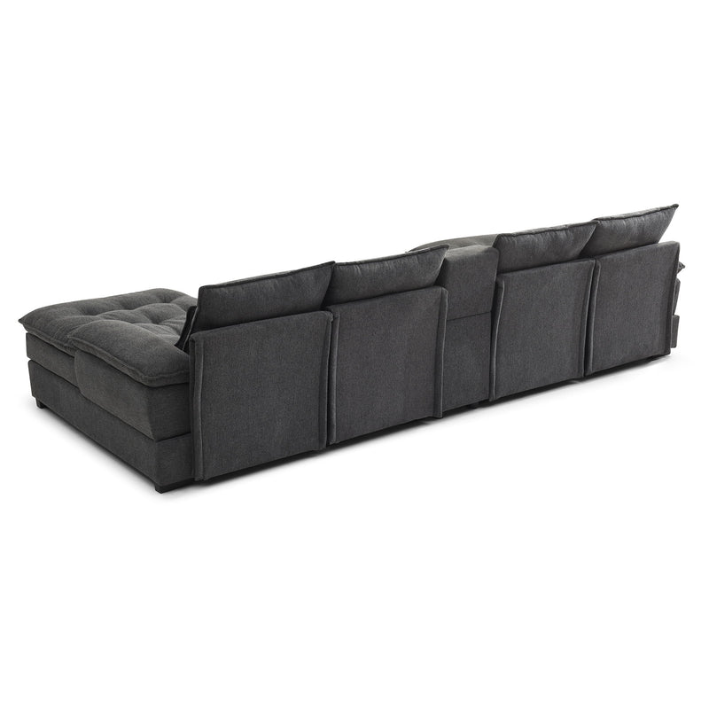 Contemporary U Shaped Sofa With Console And Cupholders