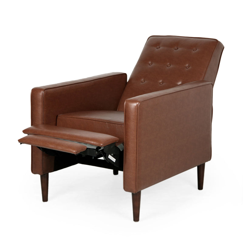 Mid-Century Modern Recliner With Button Tufted Waffle Stitch