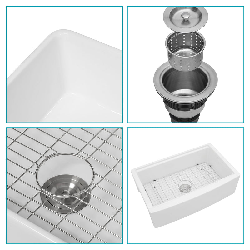 Classic Ceramic Farmhouse Sink Workstation Single Bowl With Durable Finish