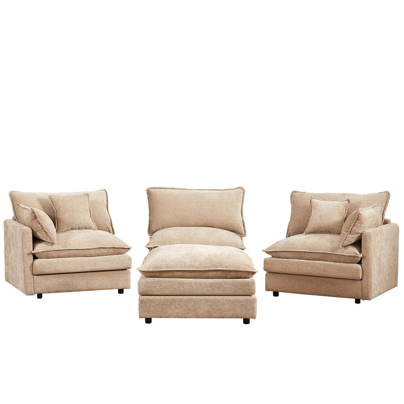 Modular L-Shaped Sectional Sofa With Movable Ottoman - Coffee