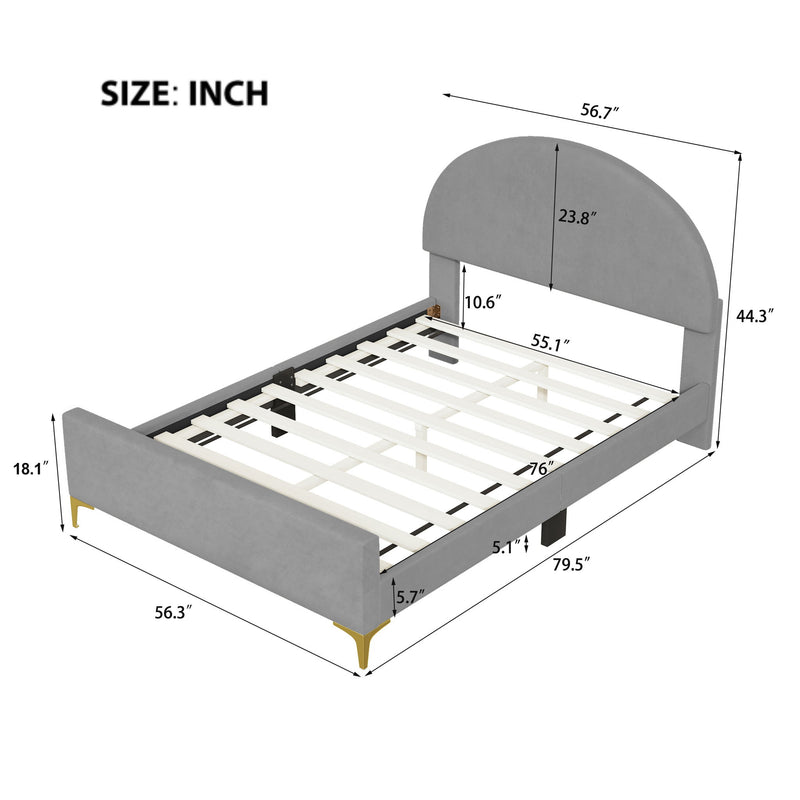 Upholstered Platform Bed With Classic Semi-Circle Shaped Headboard