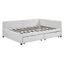 Full Size Upholstered Daybed with 2 Storage Drawers Sofa Bed Frame No Box Spring Needed, Linen Fabric (Beige)