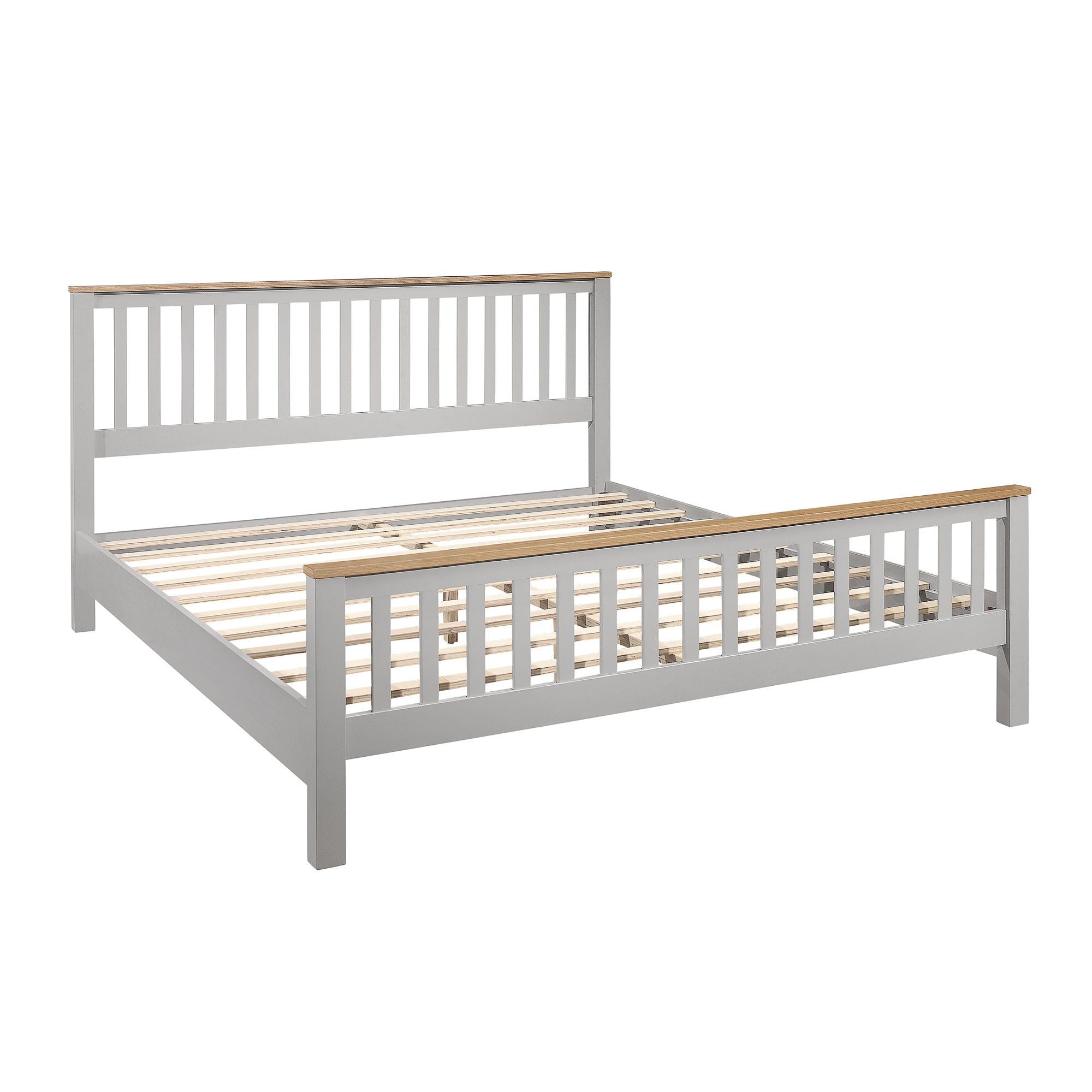 Country Style Concise Gray Solid Platform Bed with Oak Top, No Box Spring Needed, King - Atlantic Fine Furniture Melbourne FL