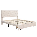 Queen Size Storage Bed Velvet Upholstered Platform Bed with a Big Drawer - Beige