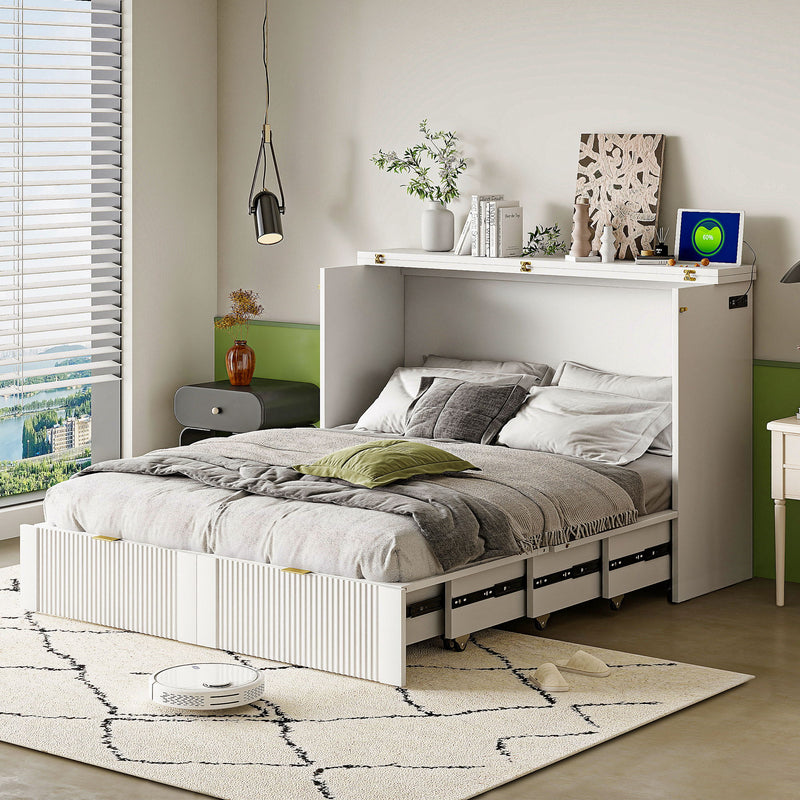Murphy Bed With Drawer And A Set Of Sockets & USB Ports, Pulley Structure Design