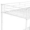 Twin Over Twin Metal Bunk Bed with Shelf and Guardrails, White