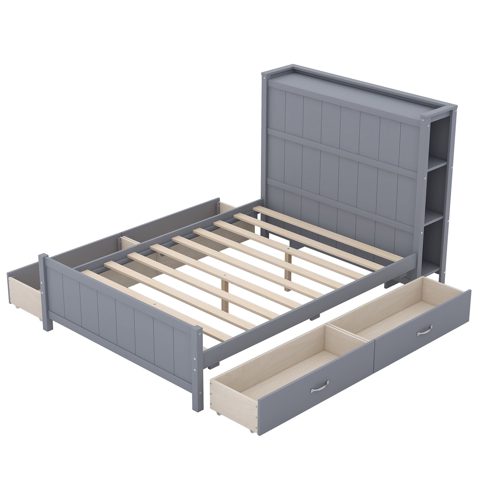 Full Size Platform Bed with Drawers and Storage Shelves, Gray - Atlantic Fine Furniture Melbourne FL