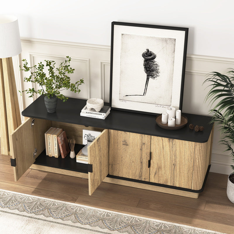 Grain 4 Door TV Cabinet, An Ideal Choice For TV And Item Storage In Modern Homes, A Perfect Blend Of Nordic And Modern Minimalist Styles - Black