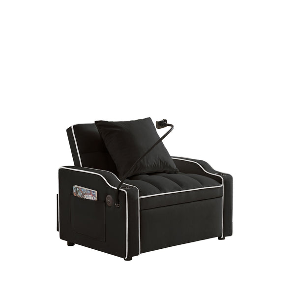 Convertible Velvet 3 In 1 Sofa Bed With Adjustable Sleeper Chair And Multi Pockets