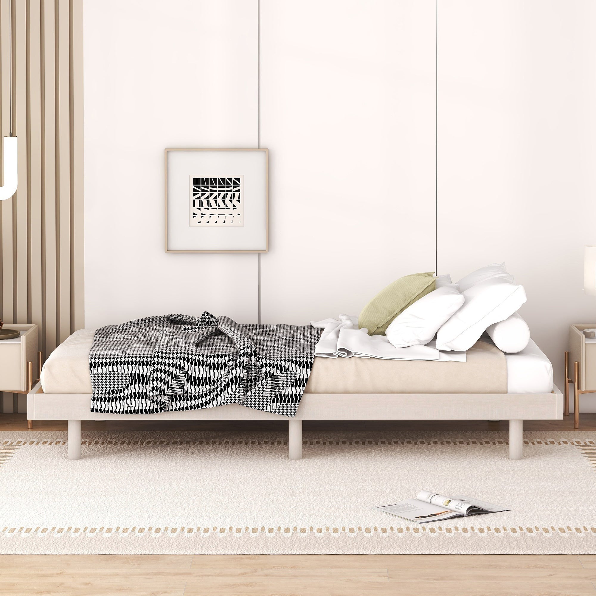 Modern Design Twin Size Floating Platform Bed Frame for White Washed Color - Atlantic Fine Furniture Melbourne FL