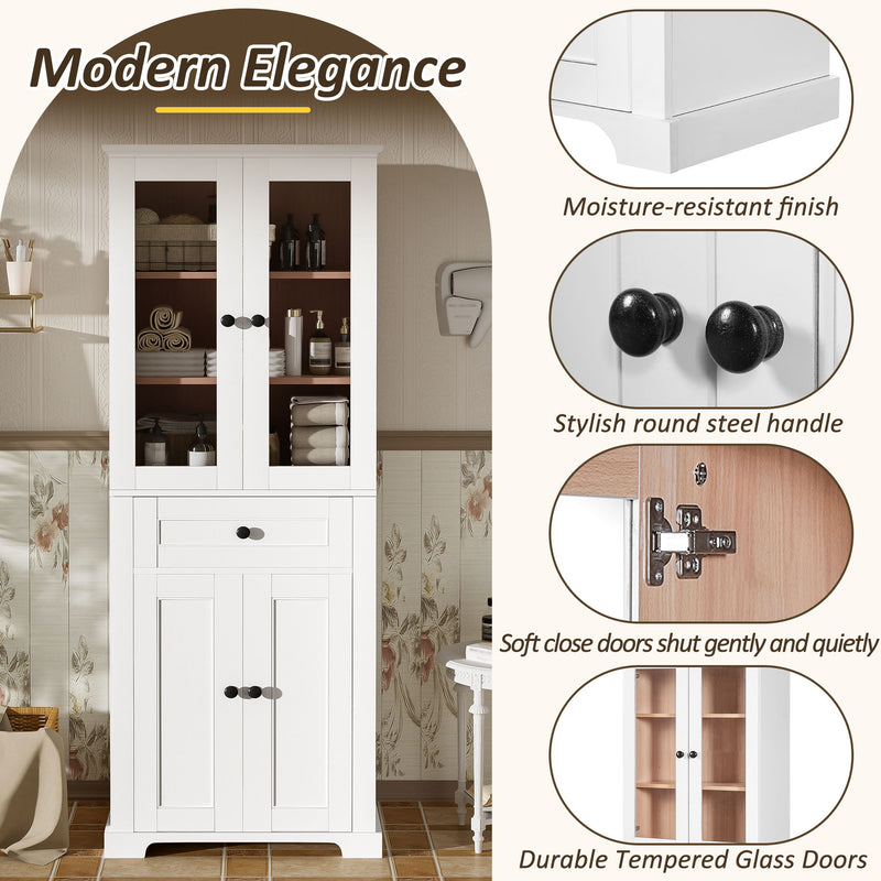 Bathroom Storage Cabinet, Adjustable Shelves & Drawer, Freestanding Linen Tower