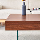Natural Style Coffee Table With Glass Legs - Wood Grain Texture