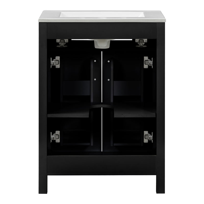 Modern Bathroom Vanity With Ceramic Sink, Soft-Close Doors, Flip Drawer, U-Shaped Shelves, Elegant Storage Solution