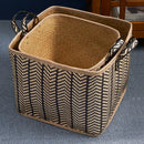 Square Palm Leaf Woven Wicker Storage Basket With Handles (Set of 2) - Back / Brown