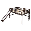 Full Size Low Loft Bed with Ladder and Slide,Espresso