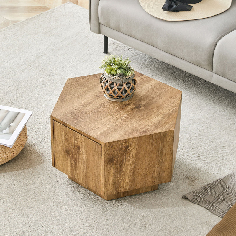 Hexagonal Coffee Table With Drawers - Wood