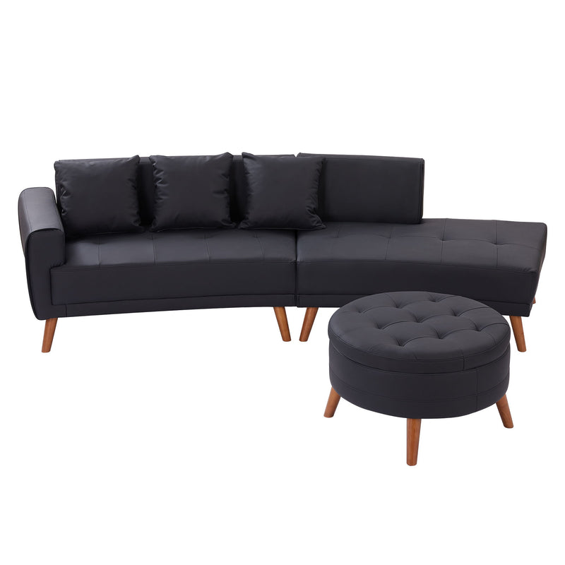 Contemporary Sofa Stylish Sofa Couch With A Round Storage Ottoman And Three Removable Pillows For Living Room