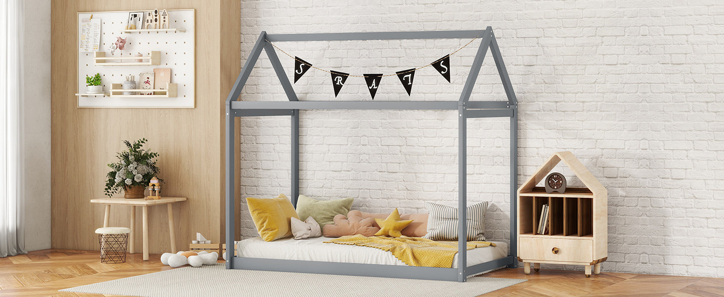 Twin Size Wooden House Bed, Gray - Atlantic Fine Furniture Melbourne FL