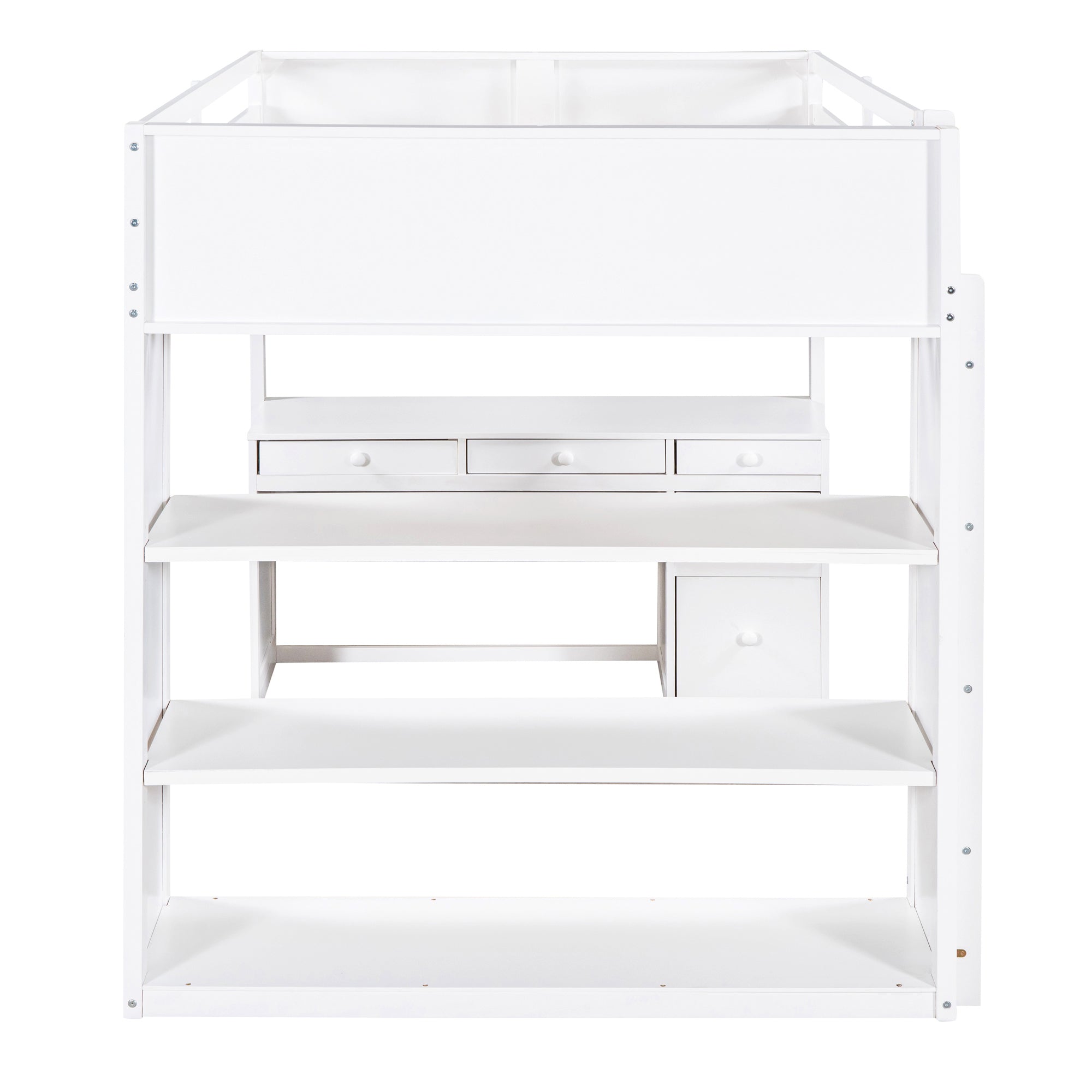 Full Size Loft Bed with Ladder, Shelves, and Desk, White - Atlantic Fine Furniture Melbourne FL