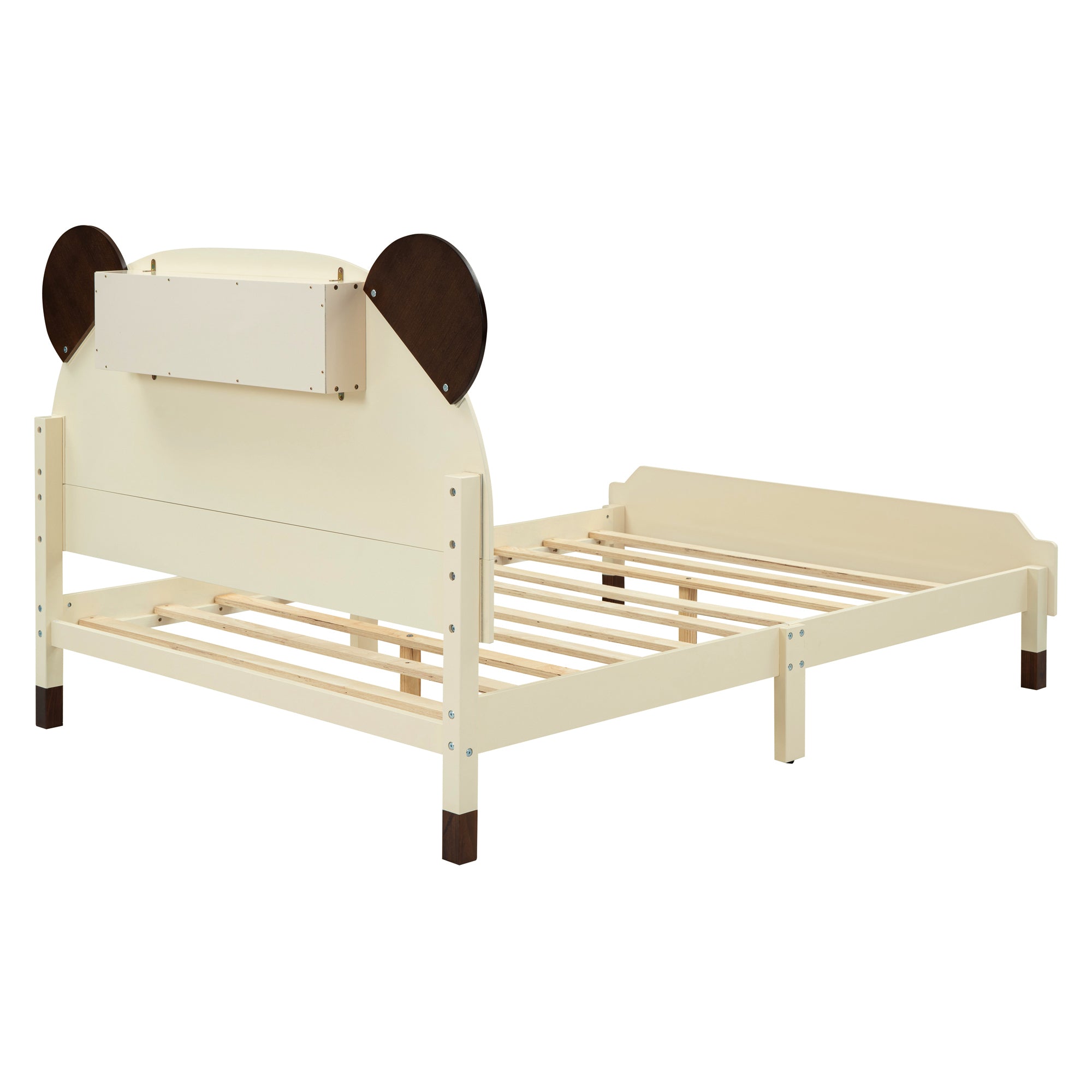 Full Size Wood Platform Bed with Bear-shaped Headboard,Bed with Motion Activated Night Lights,Cream+Walnut - Atlantic Fine Furniture Melbourne FL