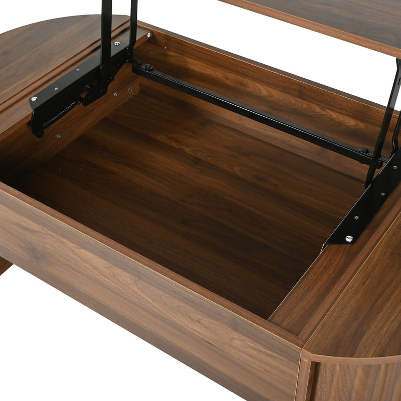 Lift Top Coffee Table With Hidden Compartment, Partially Assembled Wooden Center Table, Modern Oval Lift Tabletop For Home Living Room - Brown