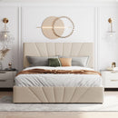 Queen size Upholstered Platform bed with a Hydraulic Storage System - Beige