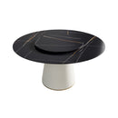 Modern Artificial Stone Round Plywood Base Dining Table, Can Accommodate 8 People Artificial Stone Turntable (Not Including Chairs) - Black / Beige