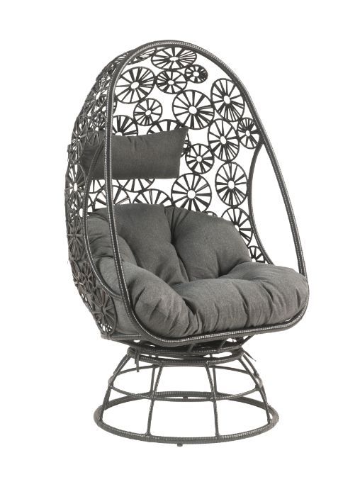 Hikre - Patio Lounge Chair - Clear Glass, Charcaol Fabric & Black Wicker - Atlantic Fine Furniture Inc