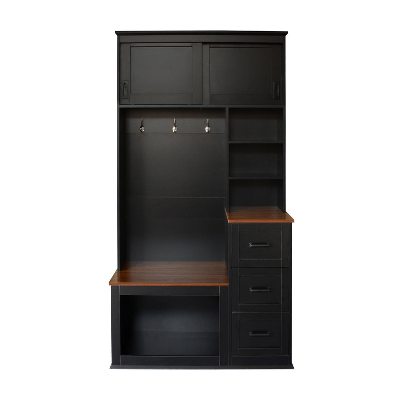 Modern Wide Hall Tree With Coat Rack, 3 Shelves And Drawers, 3 Sturdy Hooks