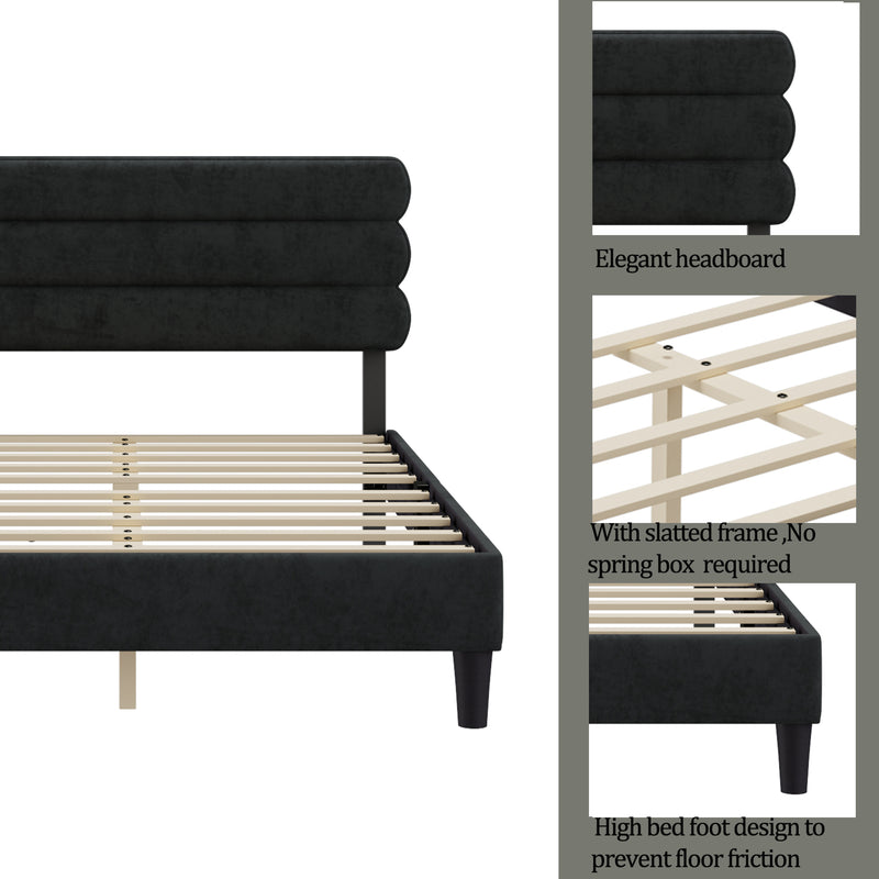 King Bed Frame with Headboard,Sturdy Platform Bed with Wooden Slats Support,No Box Spring,Mattress Foundation,Easy Assembly  Dark grey