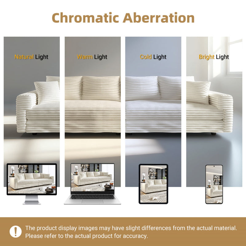 Plush Corduroy 4 Seat Sofa, Modern Comfy Upholstered Sofa Cloud Couch, Deep Seat Couches With Soft Pillows