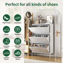 Modern Shoe Storage Cabinet With 3 Flip Drawers And Metal Frame For Entryway - Brushed Nickel