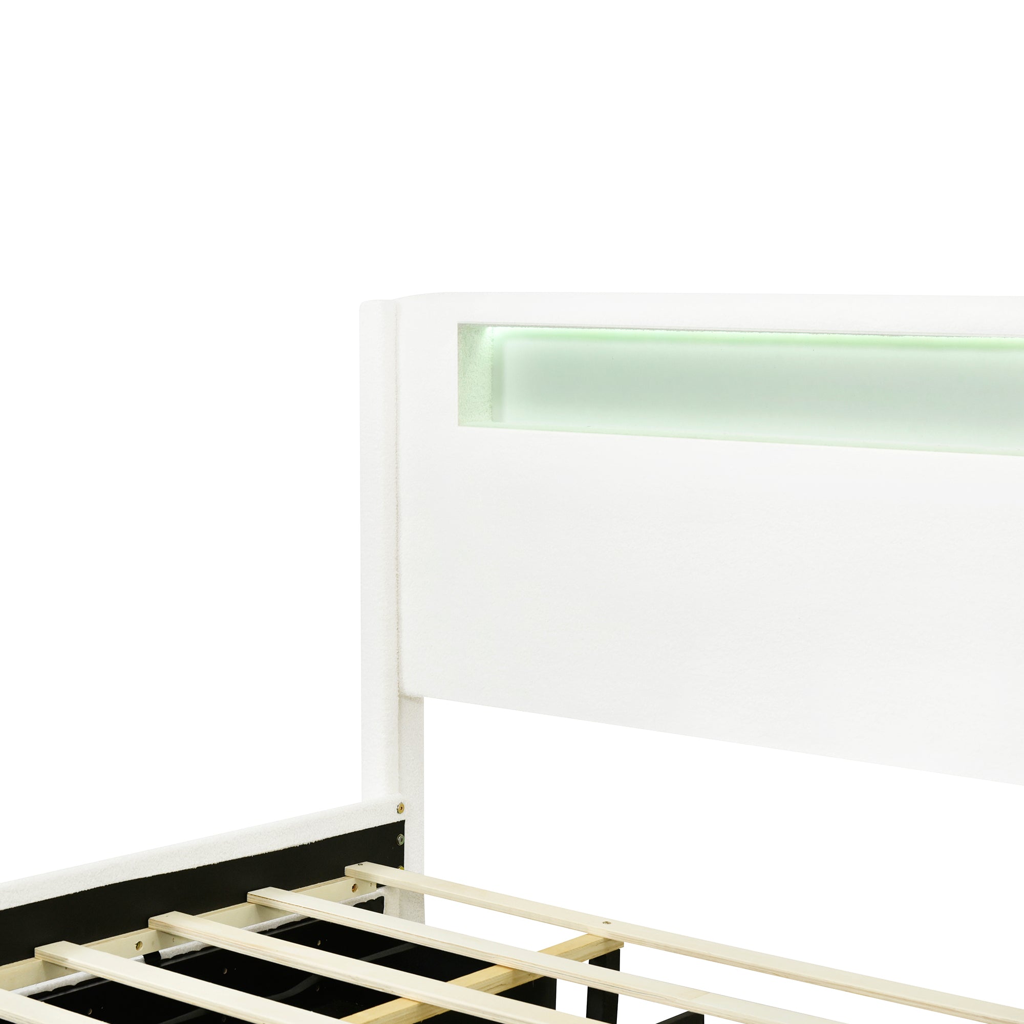 Queen Size Upholstered Platform Bed with LED Frame, with Twin  XL Size Trundle and 2 drawers, Teddy Fleece, White - Atlantic Fine Furniture Melbourne FL