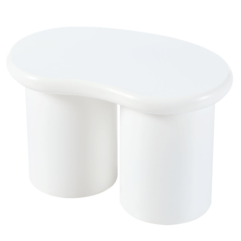 Cloud - Coffee Table (Set of 3), Irregular Shape Coffee Table With 2 Drawers, 2 Small Stools For Living Room - White