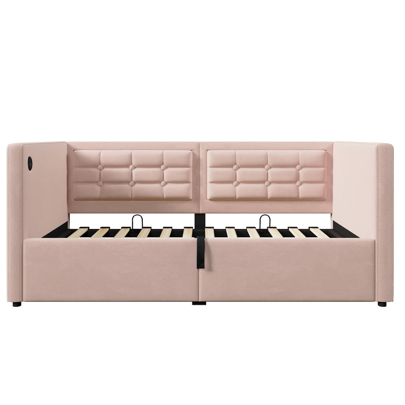 Upholstered Hydraulic Storage Daybed With USB & Type C Charging