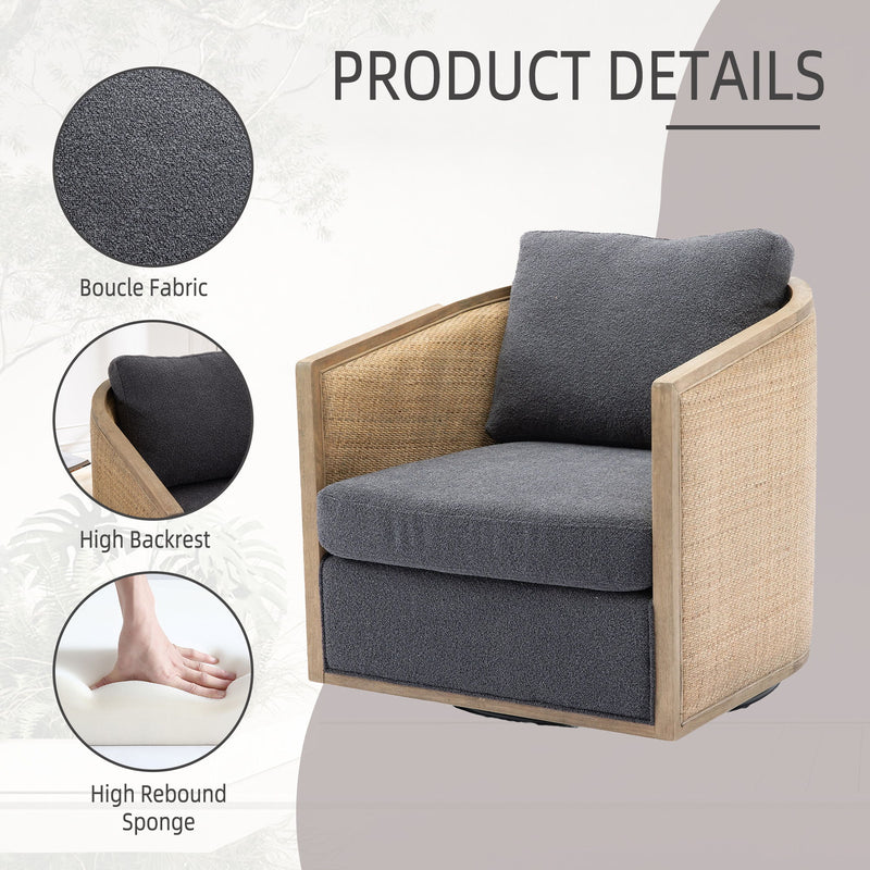 Barrel, Comfy Round Accent Sofa Chair With 360 Degree Swivel, Leisure Arm