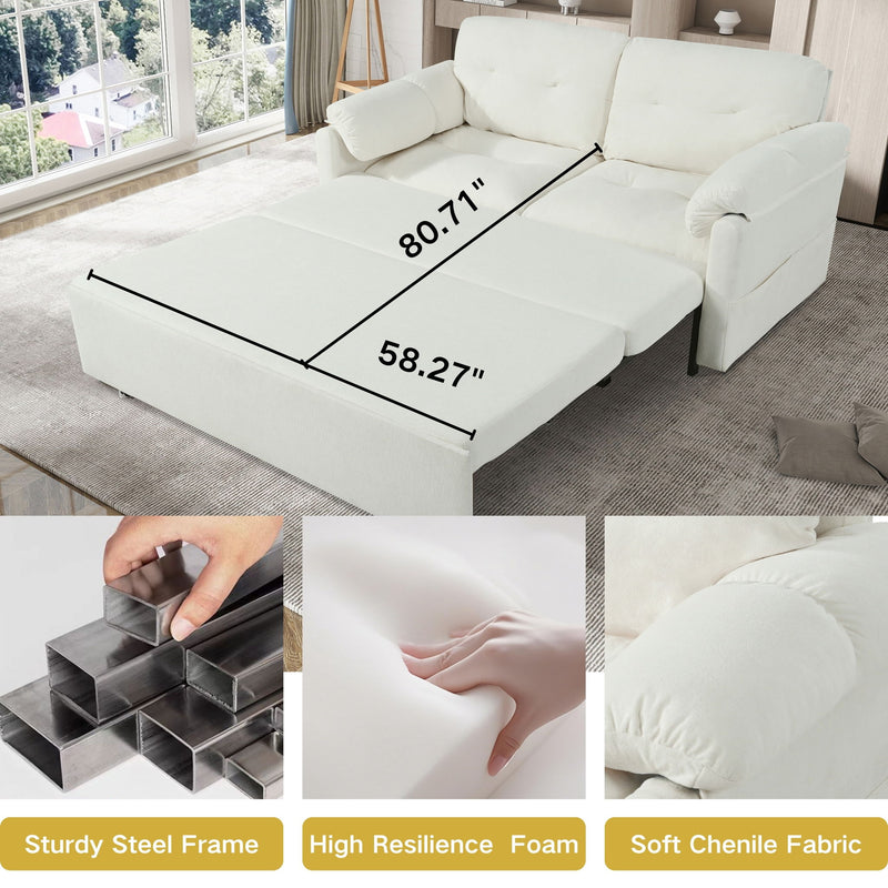 Convertible Pull Out Sofa Bed Queen Size, 3 In 1 With Side Storage