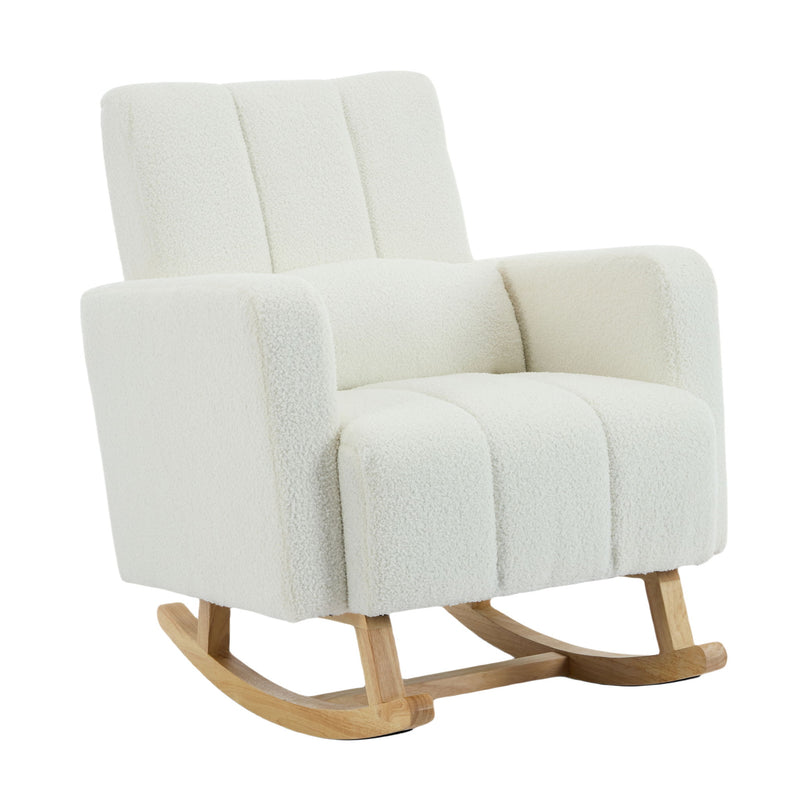 Accent Rocking Chair With Pillow, Spacious & Comfortable Seating For Living Room Or Bedroom - Cream White