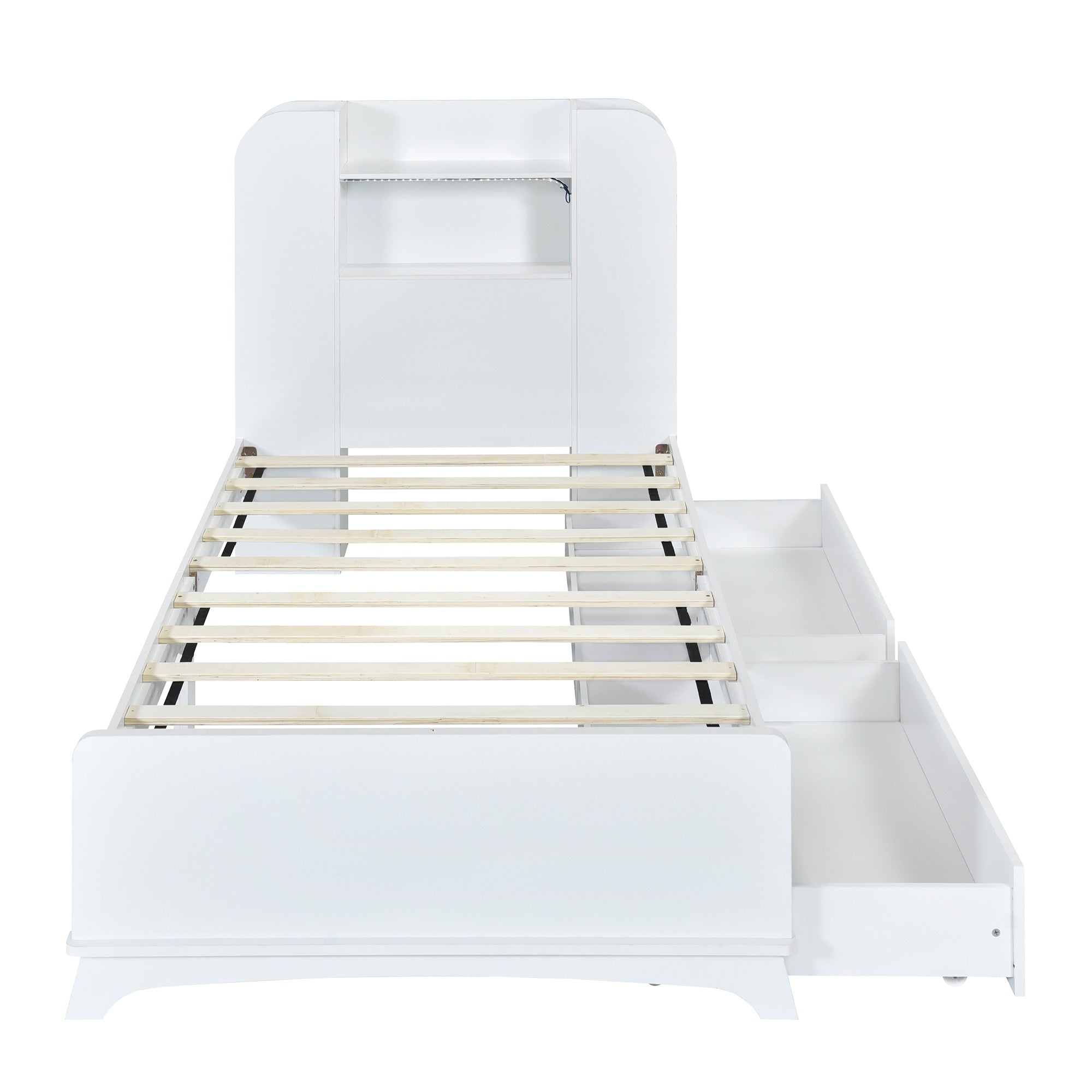 Twin Size Storage Platform Bed Frame with with Two Drawers and Light Strip Design in Headboard,White - Atlantic Fine Furniture Melbourne FL